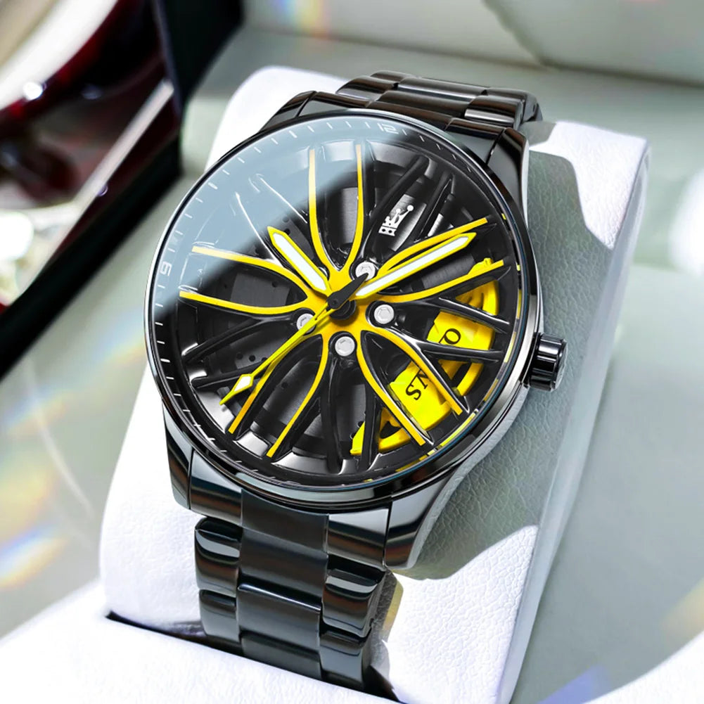 Men's Luxury Waterproof Rotary Sport Watch - High-Quality Fashion Quartz Timepiece Inspired by Car Rims